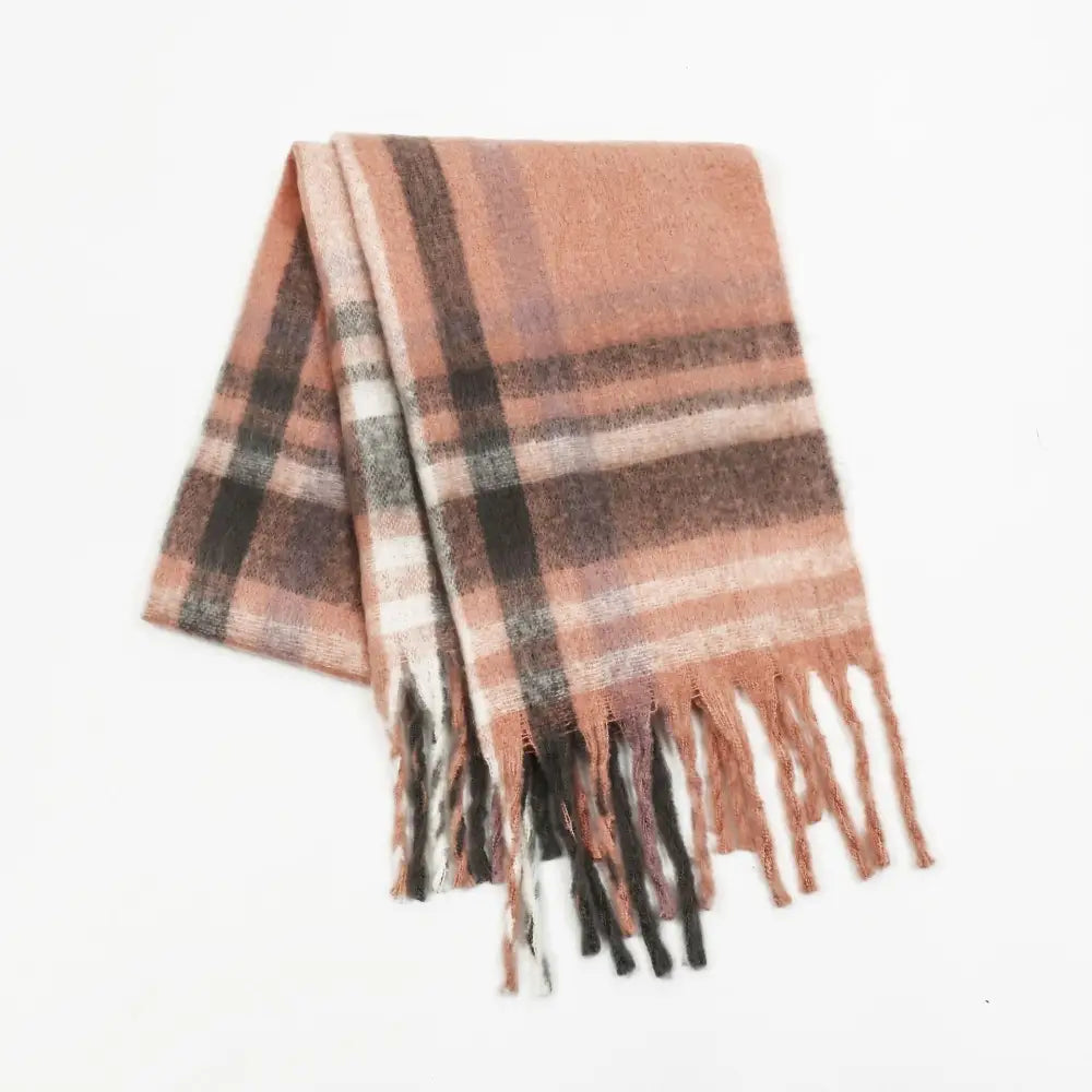 Plaid Tassel Scarf - One Size / Pink - Scarves