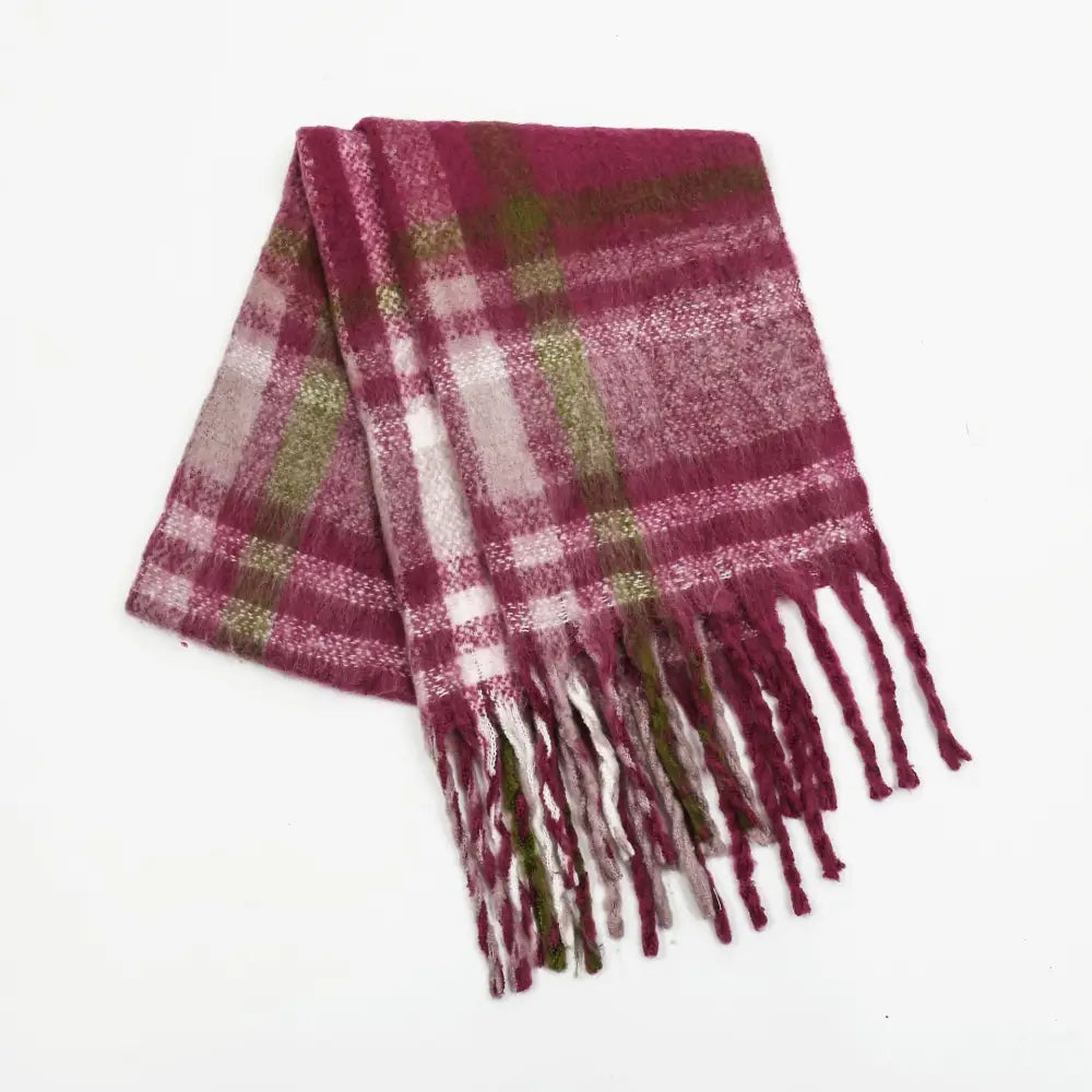 Plaid Tassel Scarf - One Size / Plum Color - Scarves