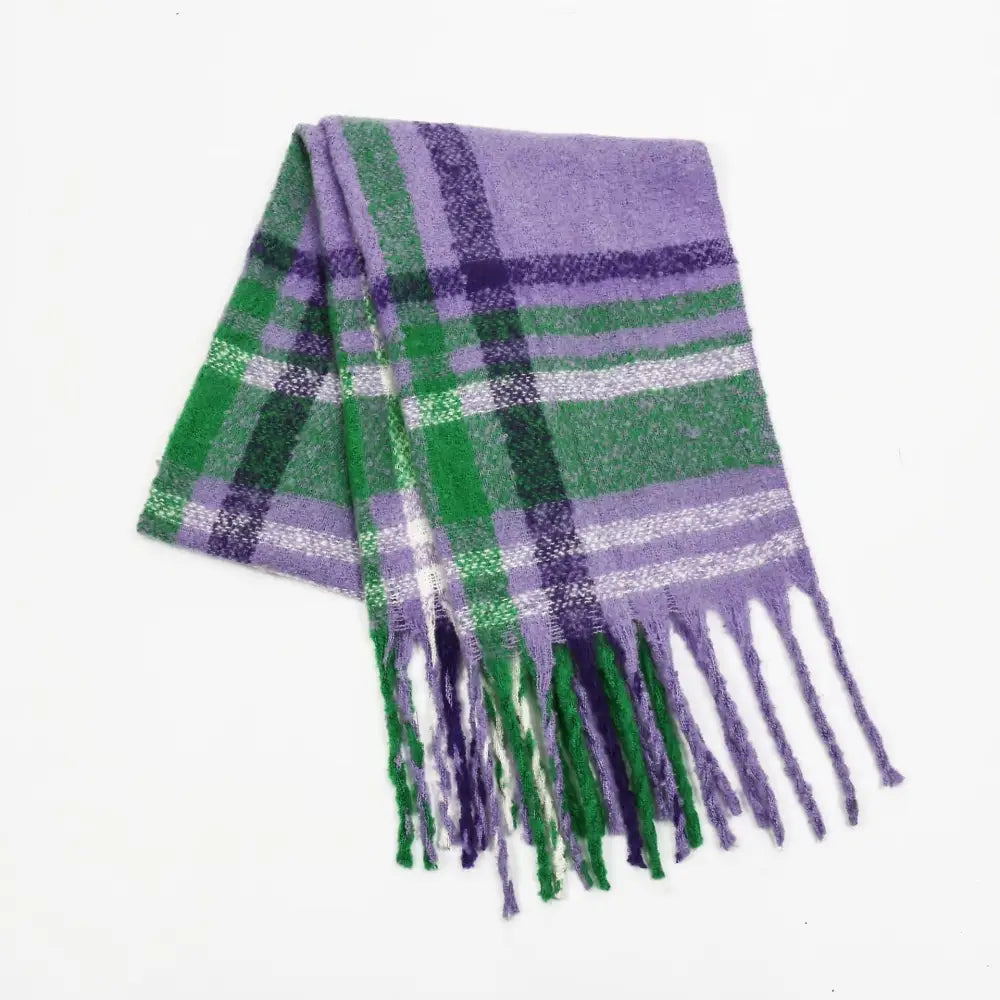 Plaid Tassel Scarf - One Size / Taro purple - Scarves