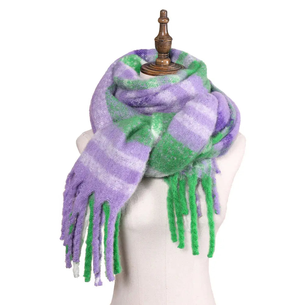 Plaid Tassel Scarf - Scarves