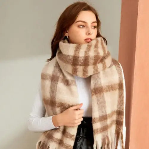 Plaid Tassel Scarf - Scarves