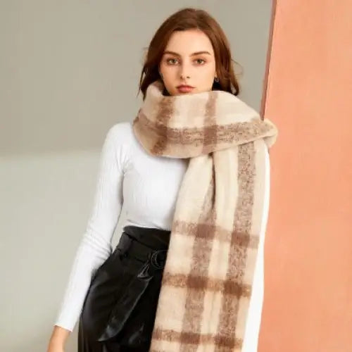 Plaid Tassel Scarf - Scarves