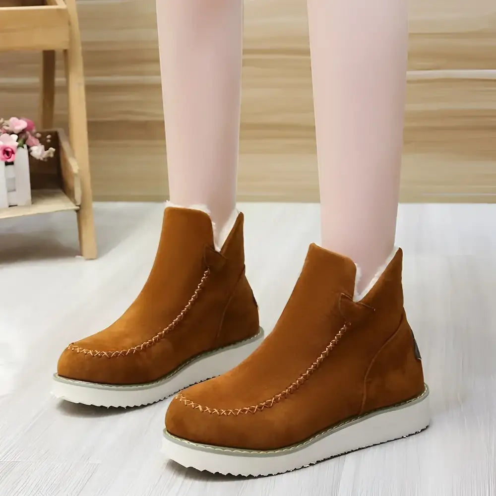Platform Cotton Padded Booties - 35 / Brown - Shoes