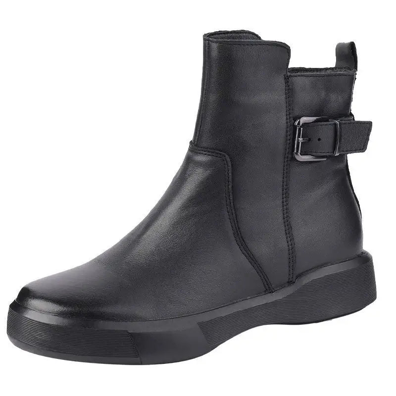 Platform Retro Flat Ankle Boots - 35 / Black - Shoes