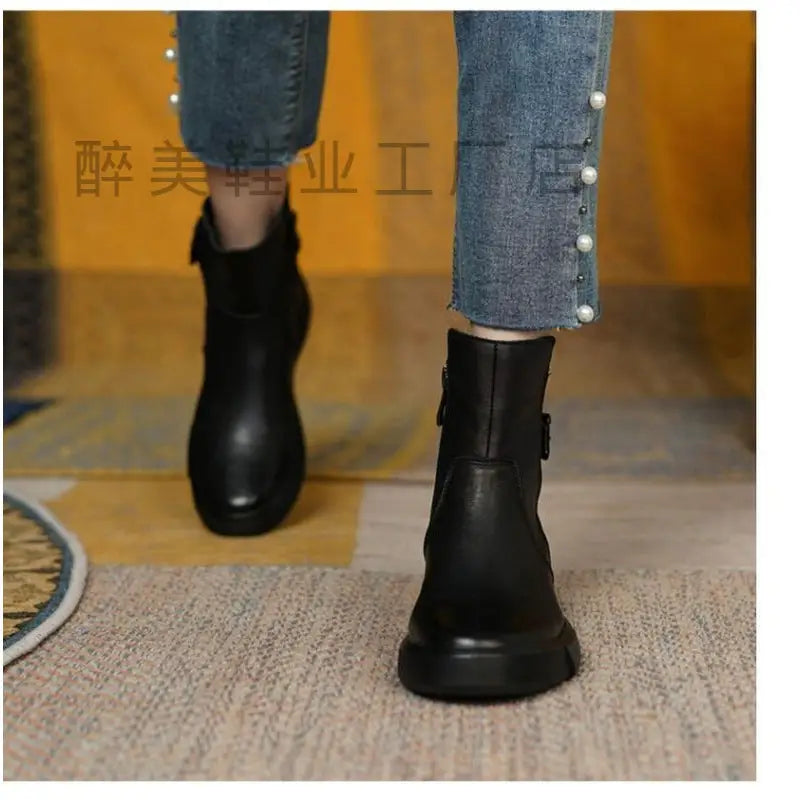 Platform Retro Flat Ankle Boots - Shoes