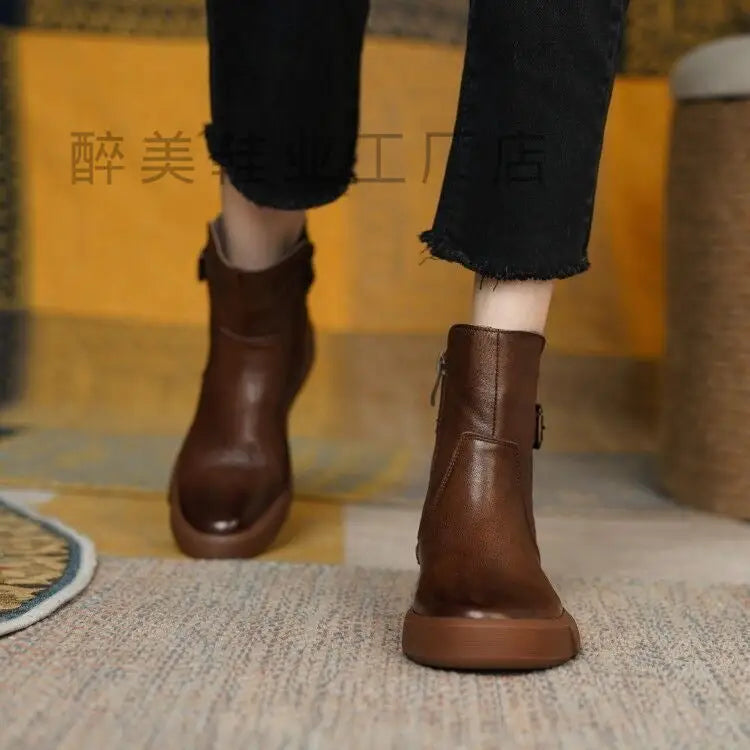 Platform Retro Flat Ankle Boots - Shoes