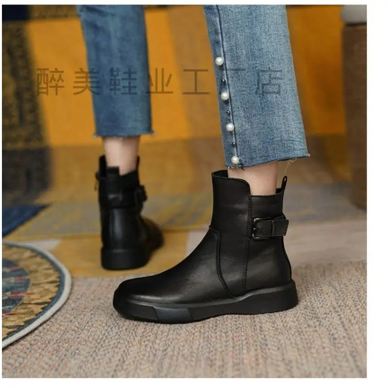 Platform Retro Flat Ankle Boots - Shoes