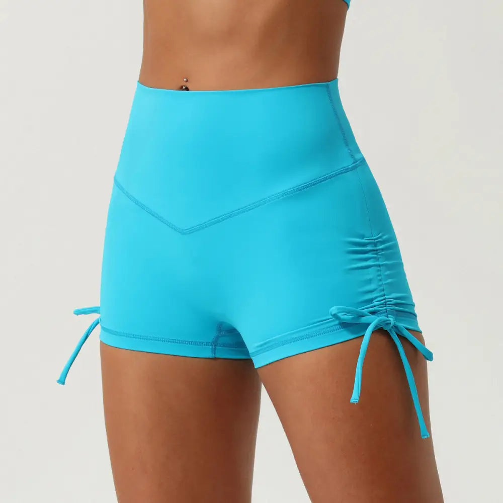 Pleated Drawstring Yoga Shorts - S / Blue - Activewear