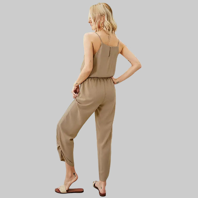 Pleating Backless Pocket Casual Jumpsuit - Jumpsuits