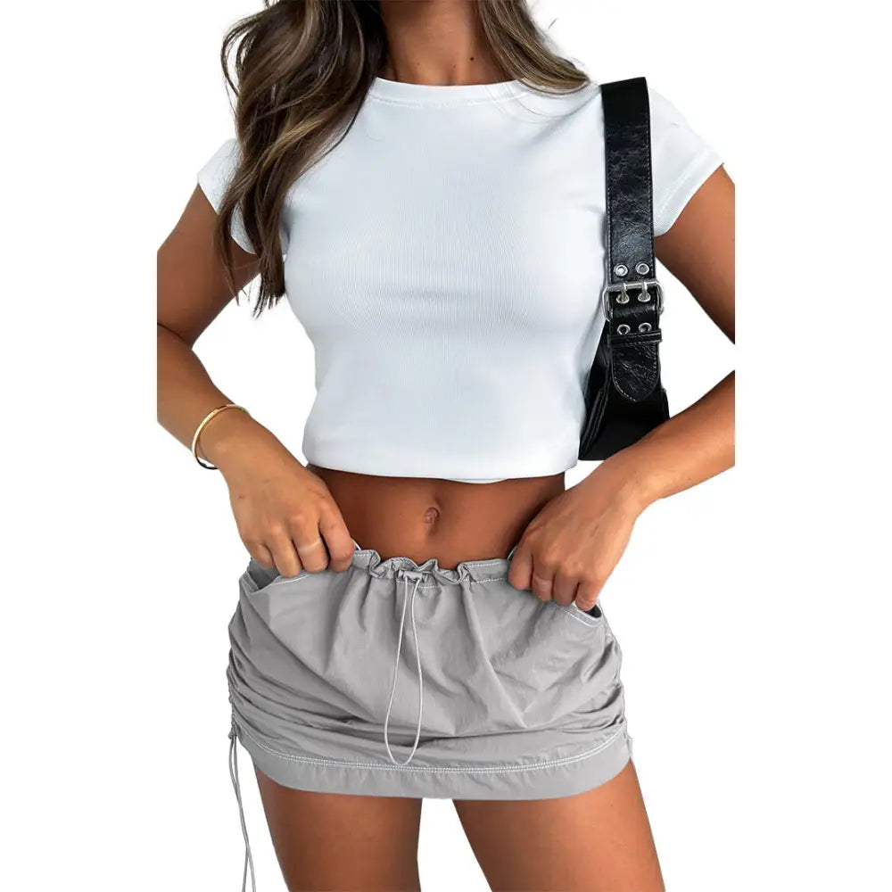 Pleating Fastener Sports Pocket Skirt - XS / Gray - Skirts