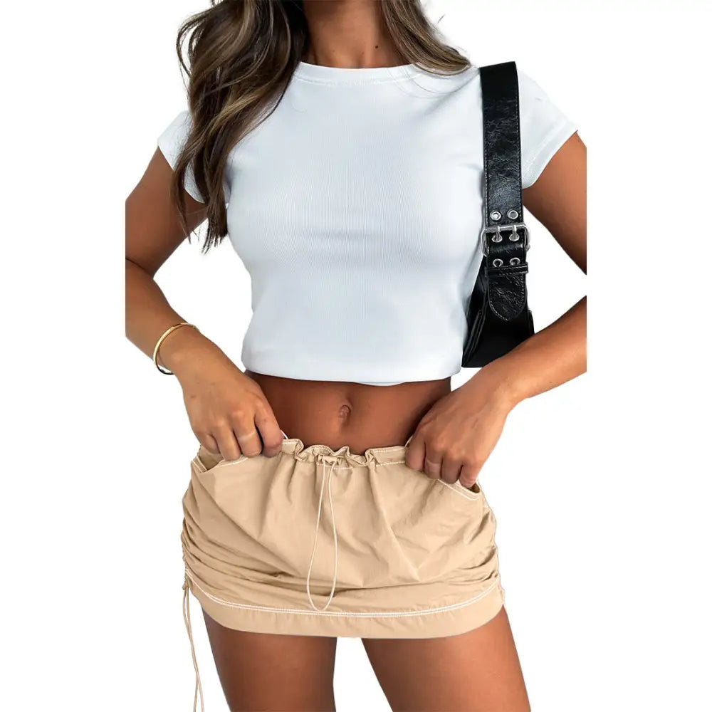 Pleating Fastener Sports Pocket Skirt - XS / Khaki - Skirts
