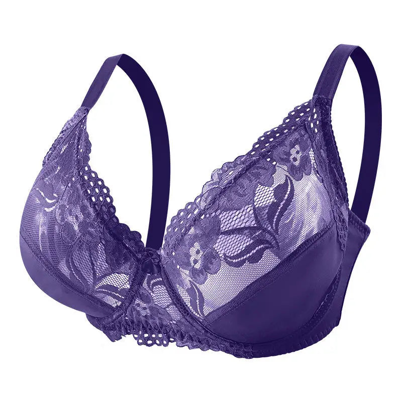 Plump Thin Lace Bra - 85EF / Black purple - Bras