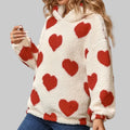 Plush Hooded Love Printed Pullover Sweater - S / Red - Sweatshirts & Hoodies