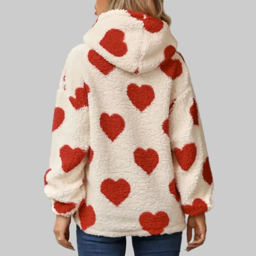 Plush Hooded Love Printed Pullover Sweater - Sweatshirts & Hoodies