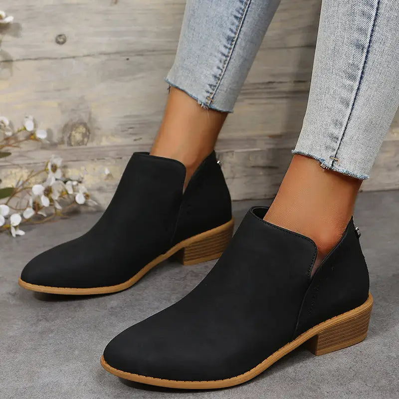 Pointed Toe Back Zipper Ankle Boots - 36 / Black - Shoes