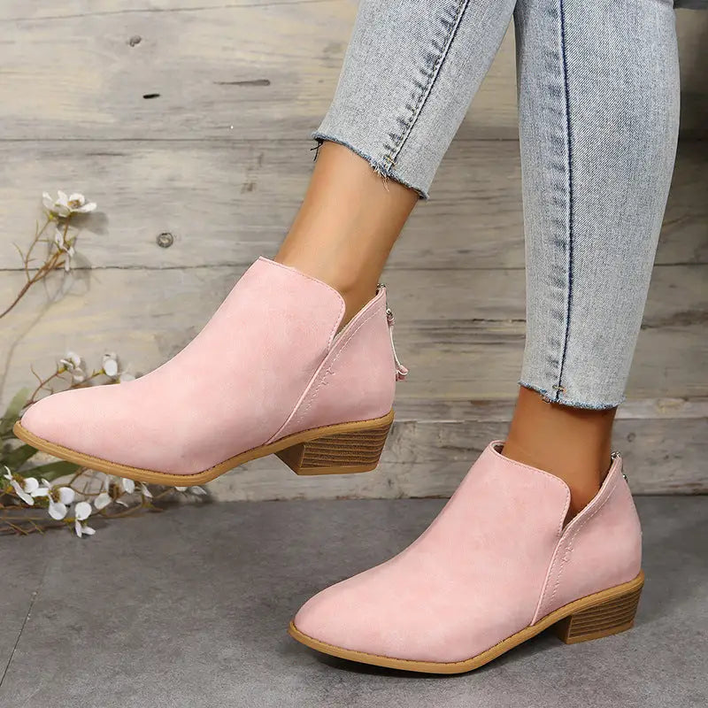Pointed Toe Back Zipper Ankle Boots - 36 / Pink - Shoes