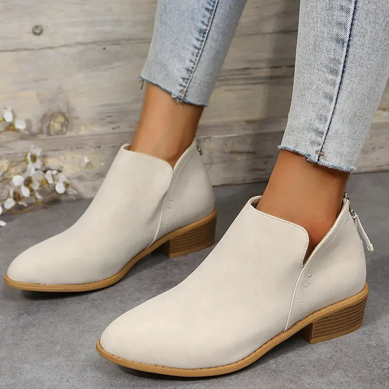 Pointed Toe Back Zipper Ankle Boots - Shoes