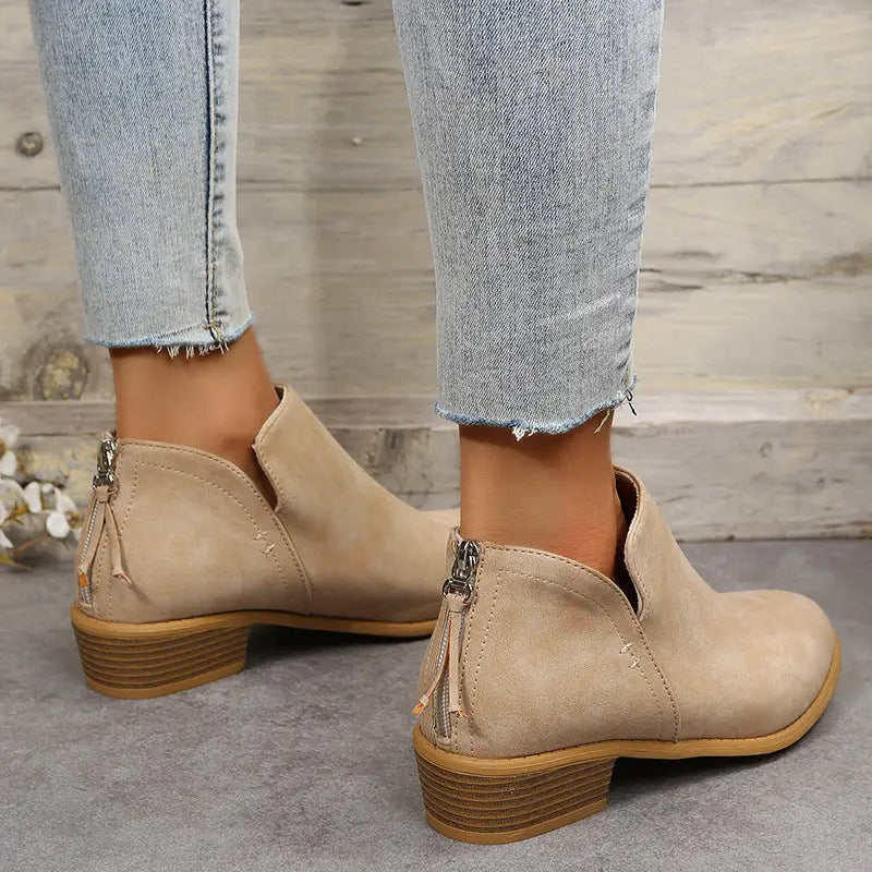 Pointed Toe Back Zipper Ankle Boots - Shoes