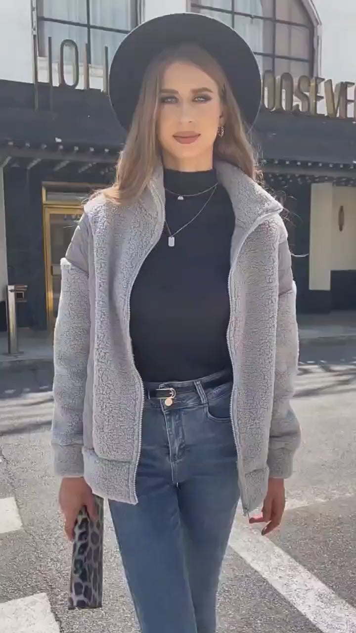 Contrast Plush Fleece Jacket Coat