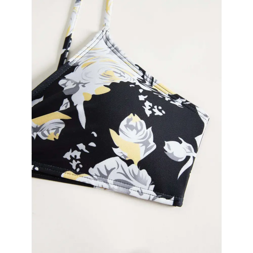 Printed Long-Sleeve Coverup Three-Piece Bikini - Cover-ups & Kimonos