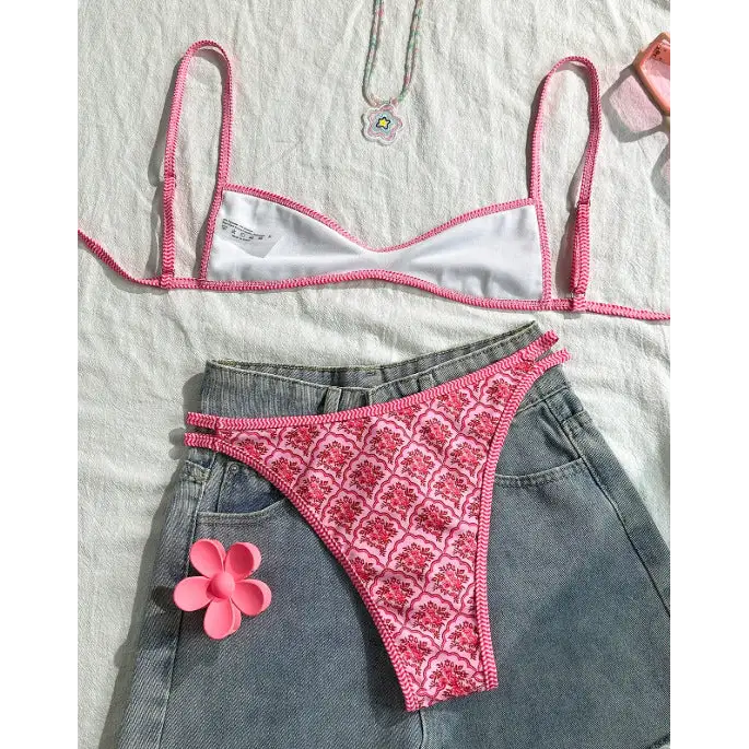 Printed Split Beach Bikini - Bikinis