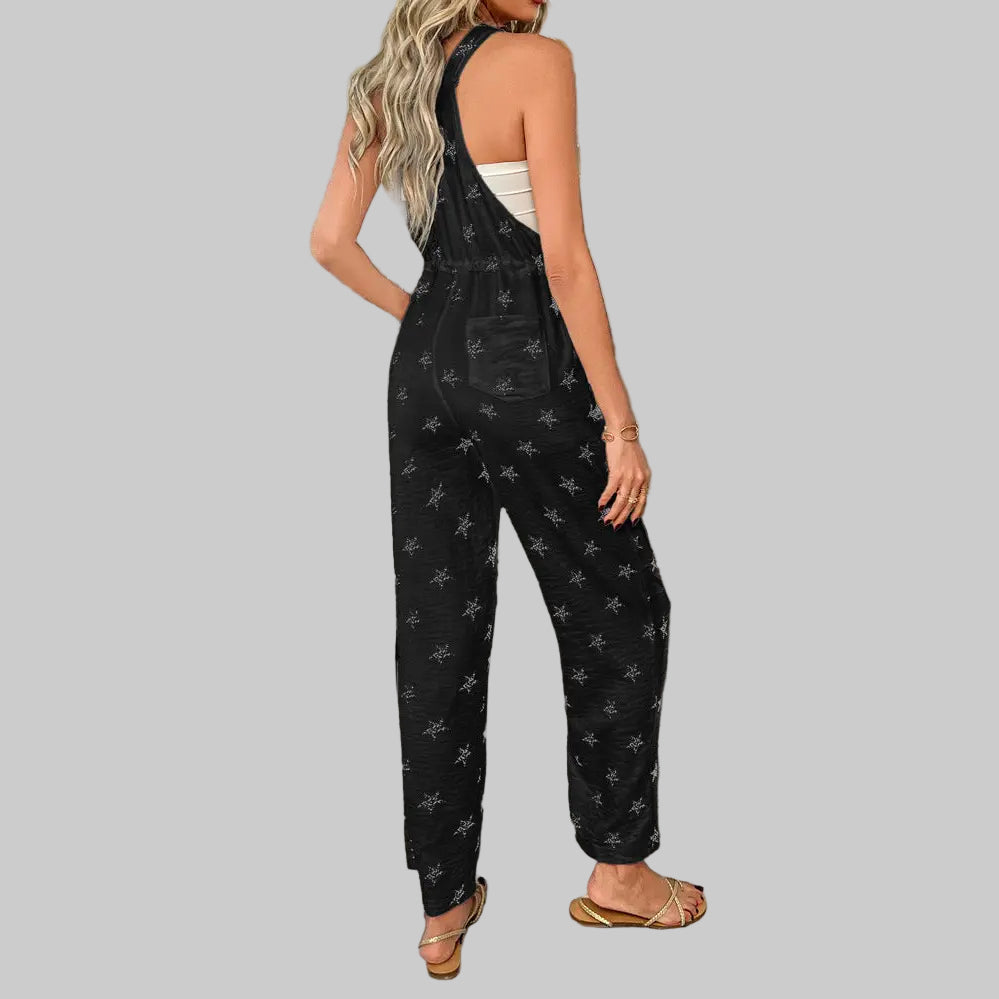 Printing Contrast Color Overalls - Jumpsuits