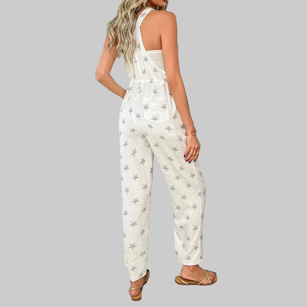 Printing Contrast Color Overalls - Jumpsuits