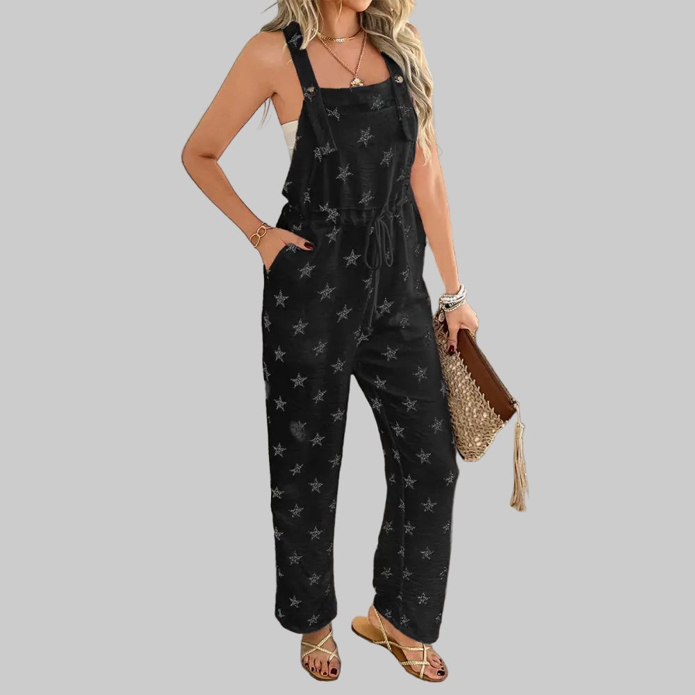 Printing Contrast Color Overalls - S / Black - Jumpsuits