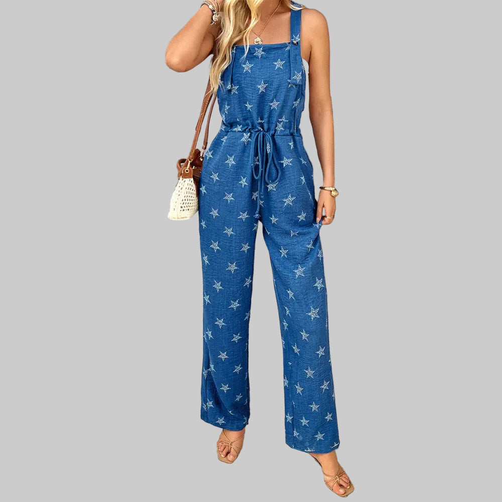 Printing Contrast Color Overalls - S / Blue - Jumpsuits