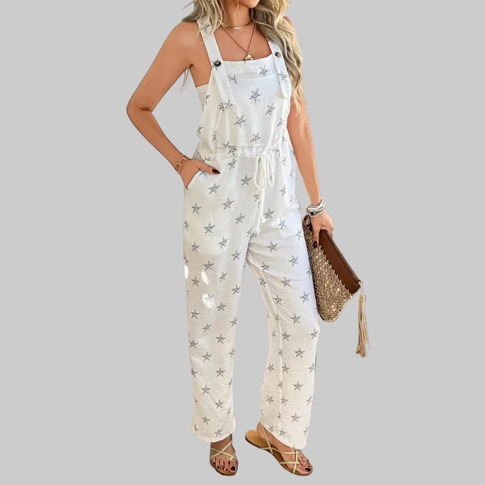 Printing Contrast Color Overalls - S / White - Jumpsuits