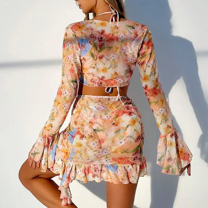 Printing Stylish Beach Three-Piece Bikini - Cover-ups & Kimonos