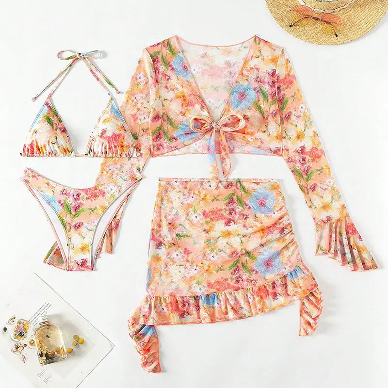 Printing Stylish Beach Three-Piece Bikini - XS / Printed Color - Cover-ups & Kimonos