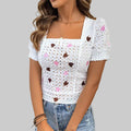 Puff Sleeve Love Square Collar Blouse - S / White - Shirts & Blouses
