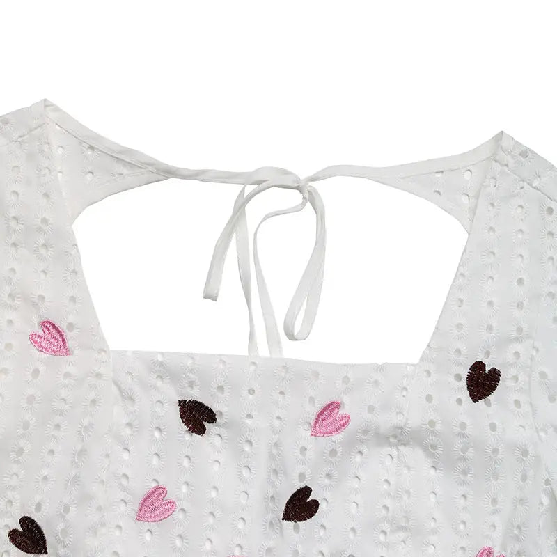 Puff Sleeve Love Square Collar Blouse - Shirts & Blouses