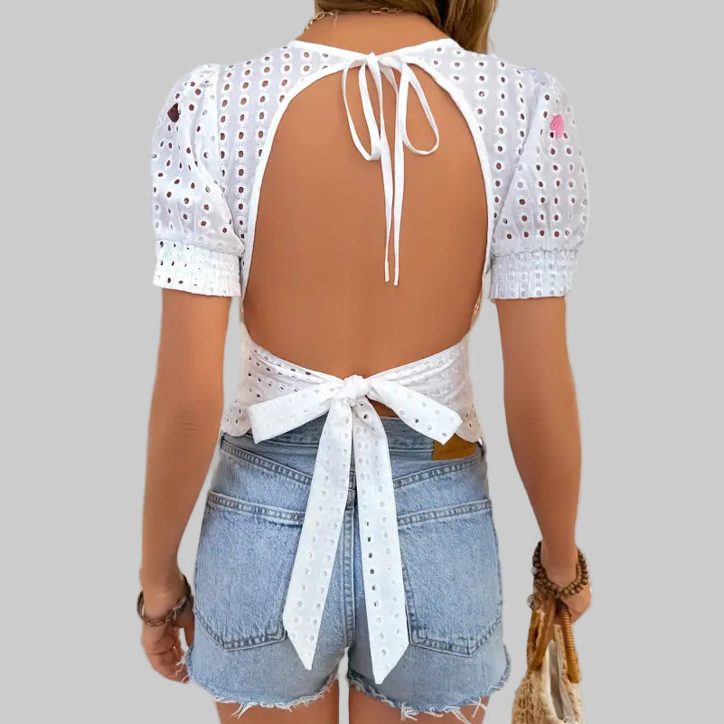 Puff Sleeve Love Square Collar Blouse - Shirts & Blouses