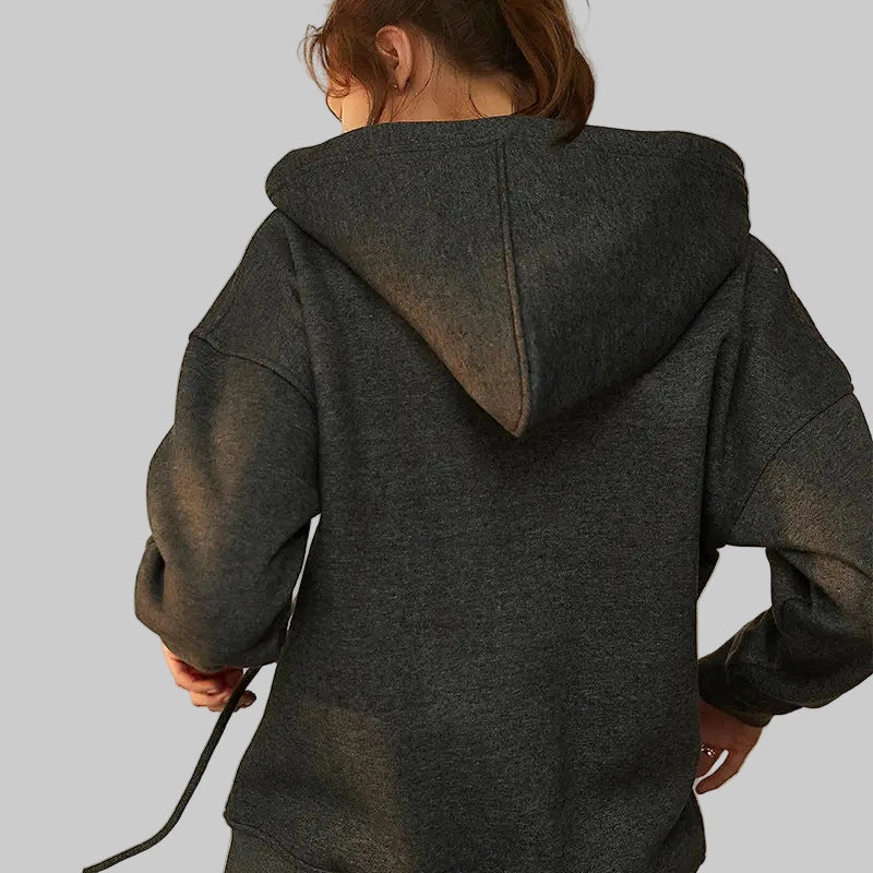 Pure Cotton Fleece Fitness Drawstring Hoodie - Sweatshirts & Hoodies