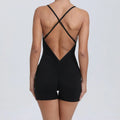 Quick Drying Nude Feel Sports One Piece Running Fitness Tight Yoga Romper - S / Black - Activewear