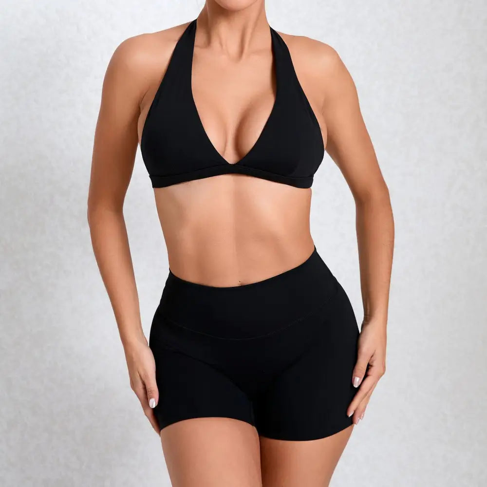 Quick Drying Nude Feel Yoga Sexy Sports Running Fitness Suit - S / Black - Activewear