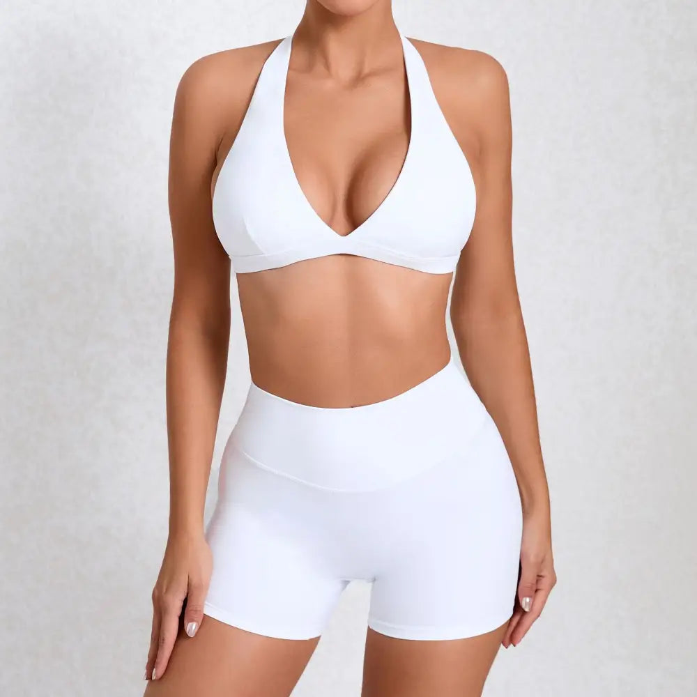 Quick Drying Nude Feel Yoga Sexy Sports Running Fitness Suit - S / White - Activewear