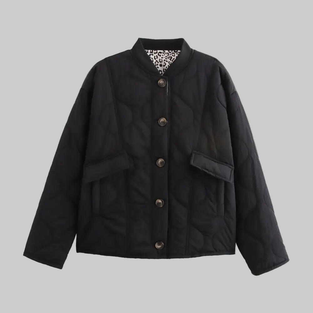 Quilted Button Cotton Niche Jacket Coat - S / Black - Outerwear