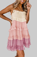 Rainbow Color Stitching Tulle Hem Baby Doll Dress - S / Pink - Dresses