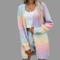 Rainbow Pocket Knitted Tie-Dyed Mid-Length Cardigan - S / Pink - Sweaters & Cardigans