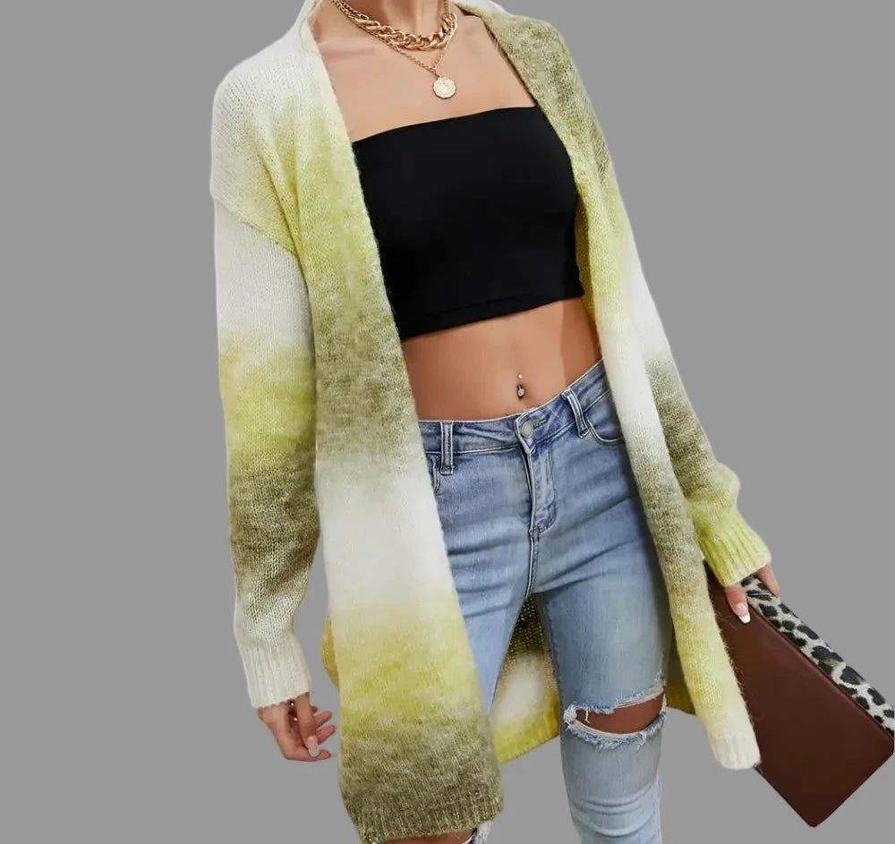 Rainbow Pocket Knitted Tie-Dyed Mid-Length Cardigan - S / Yellow - Sweaters & Cardigans