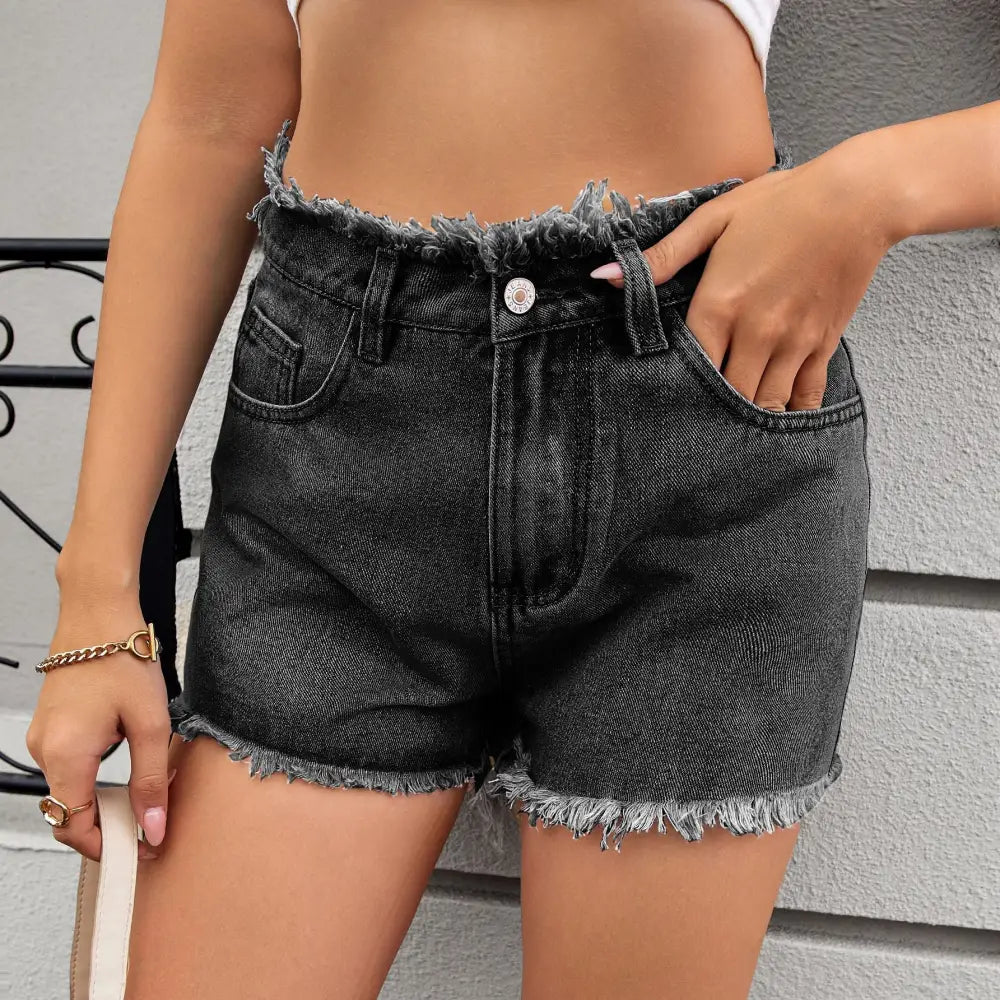 Raw Edge Denim Shorts - S / Dark Gray