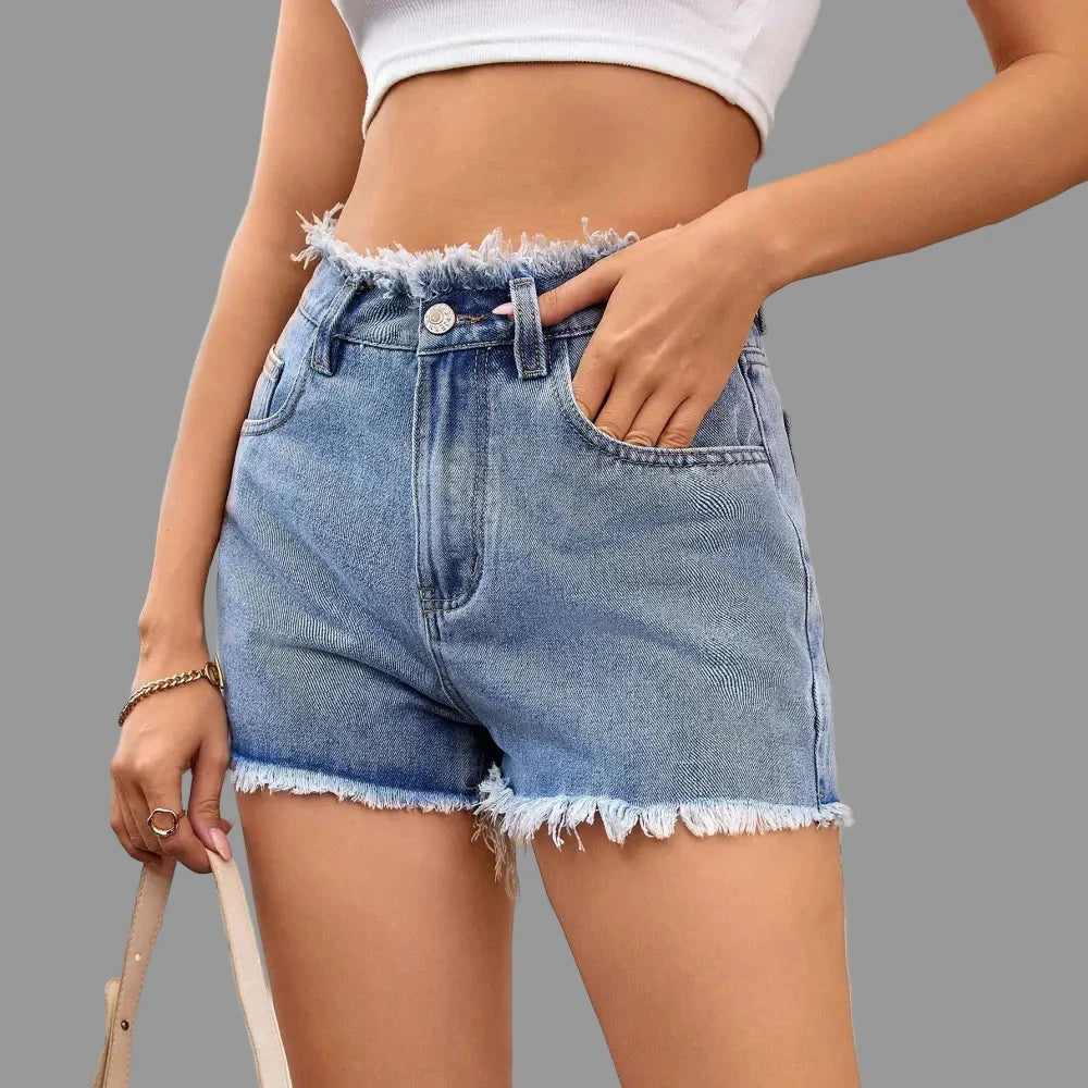 Raw Edge Denim Shorts - S / Light Blue