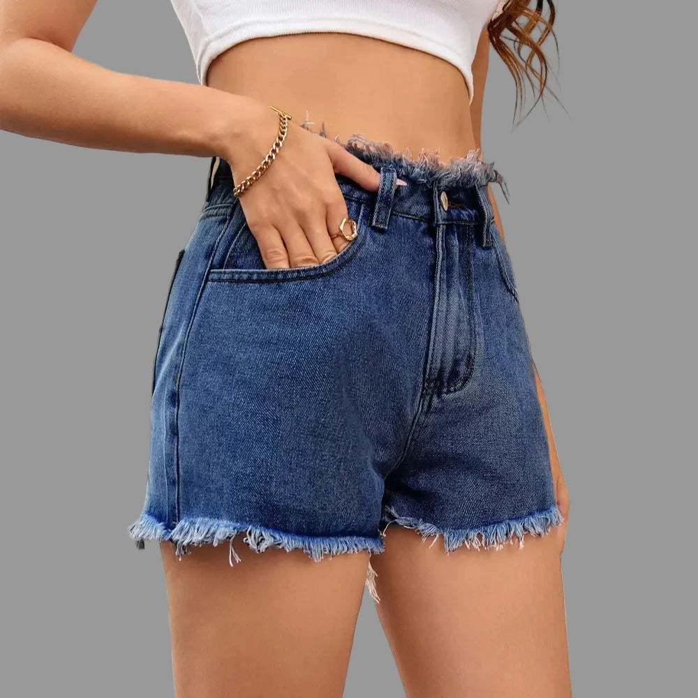 Raw Edge Denim Shorts - S / Navy Blue