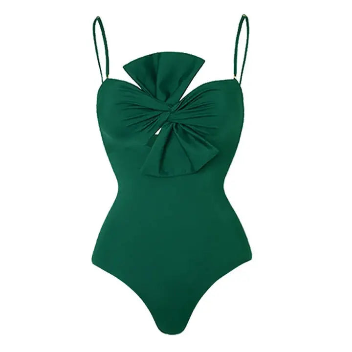 Retro Bow Green Swimsuit - Swimsuits
