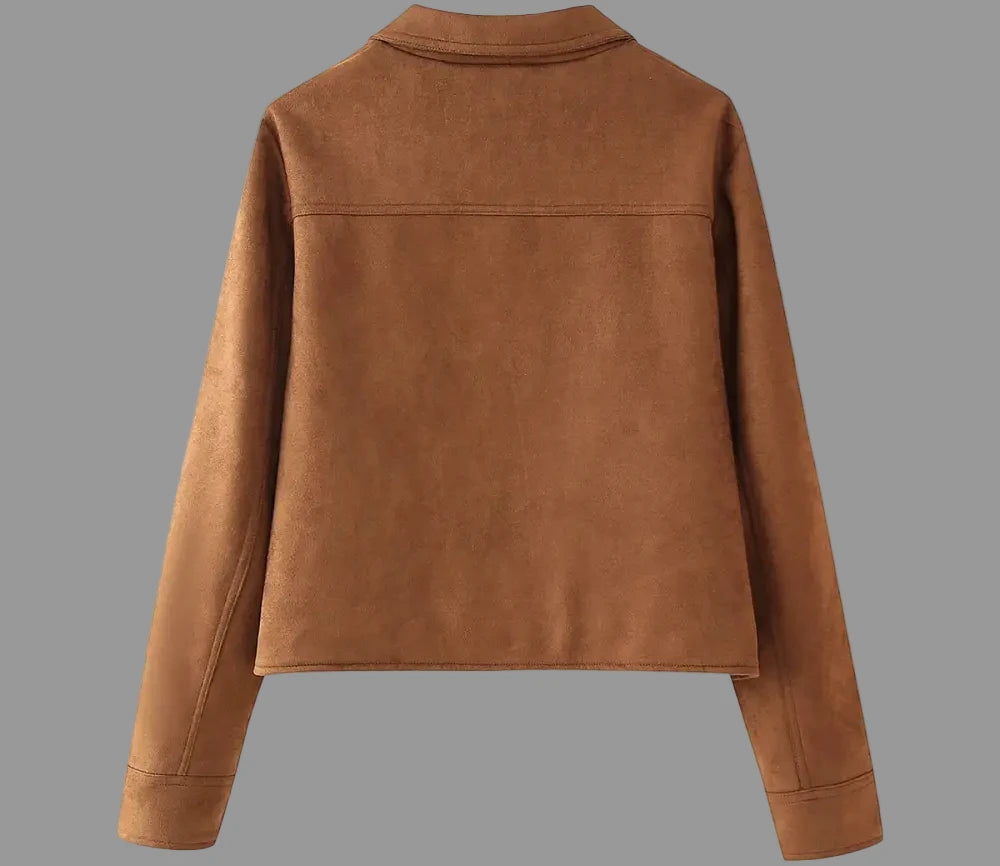 Retro Collared Pocket Suede Jacket - Outerwear