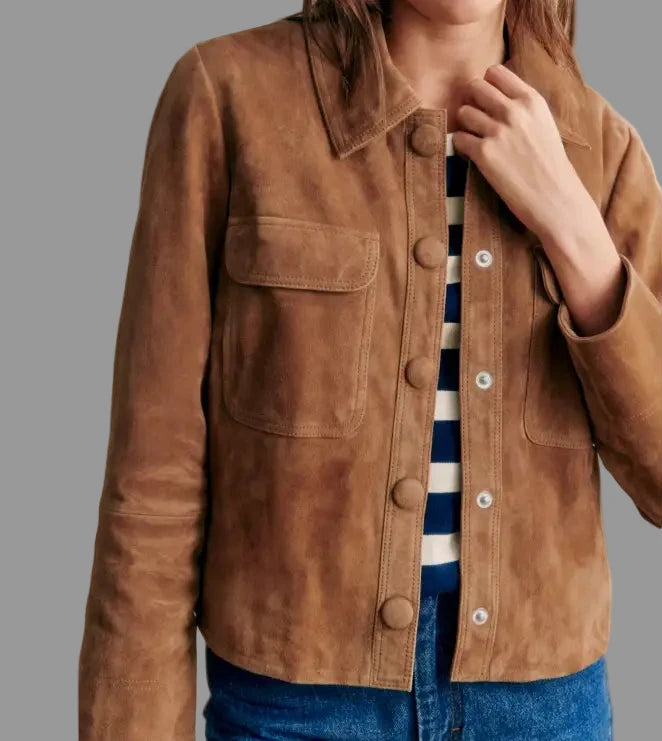 Retro Collared Pocket Suede Jacket - Outerwear