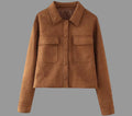 Retro Collared Pocket Suede Jacket - S / Brown - Outerwear